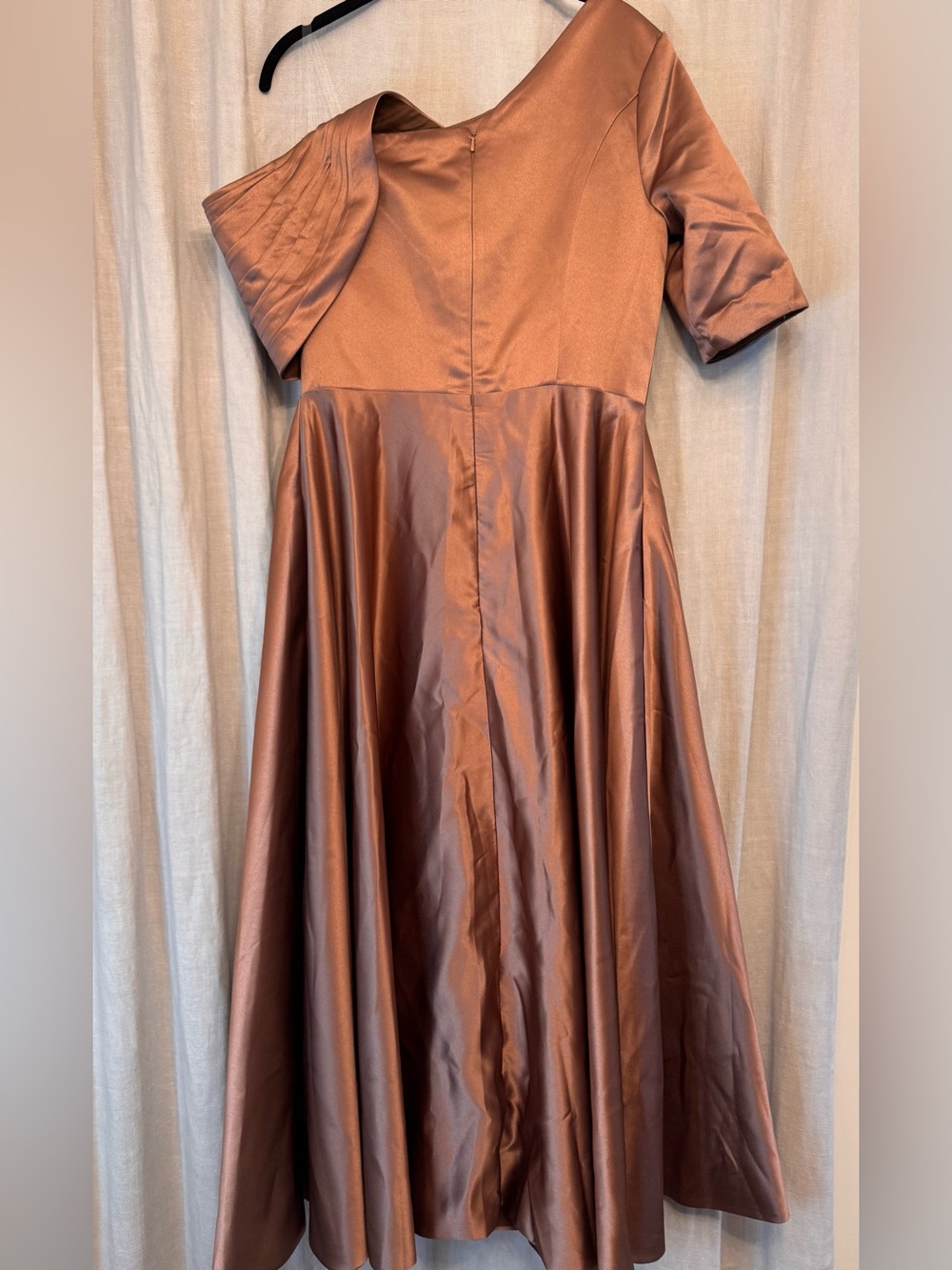 NEW Xuzey Brown Satin One Shoulder Formal Wedding Guest Midi Dress - Size 8 - Picture 3 of 8